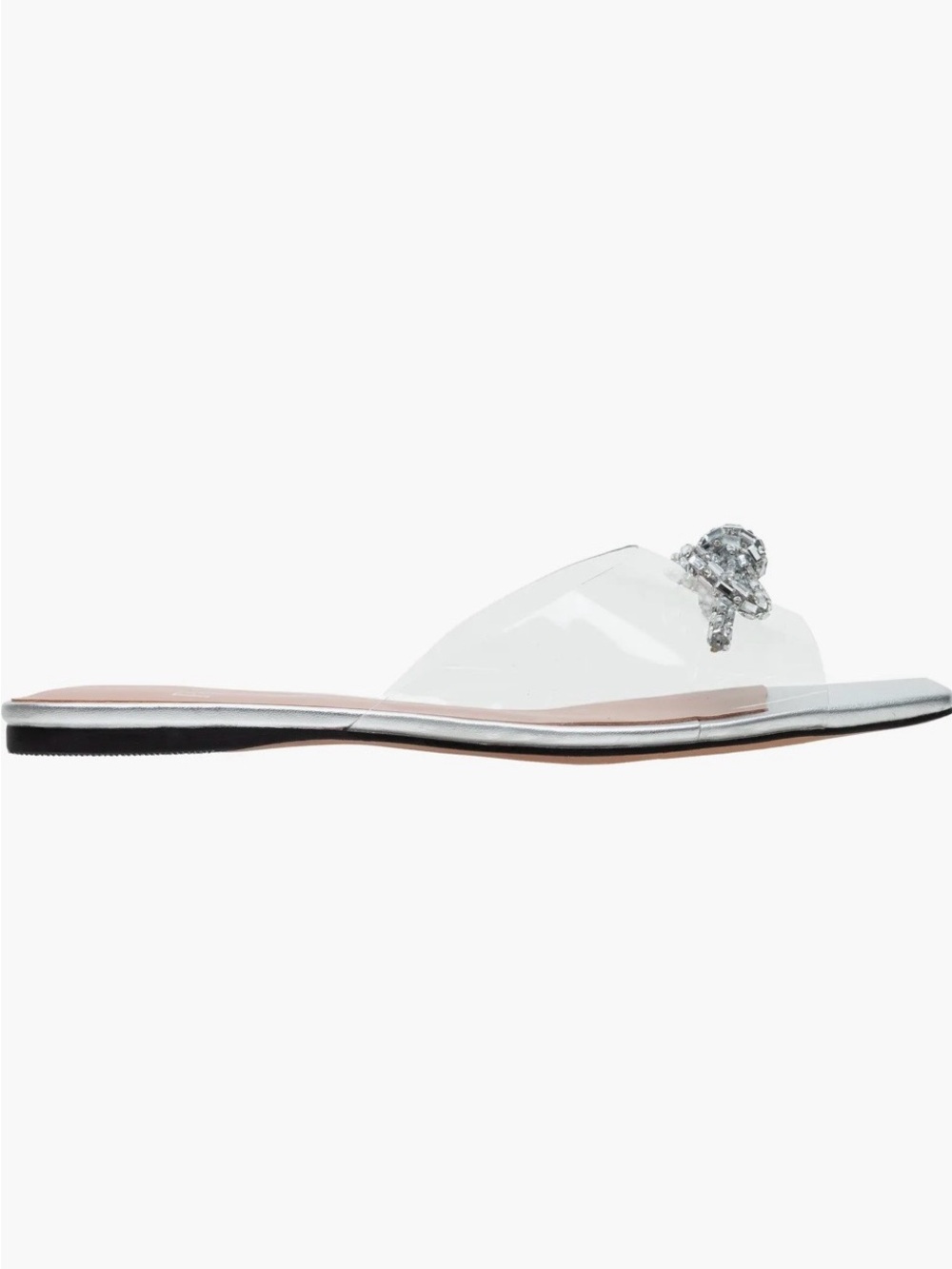 Linea Paolo “Leigh” Clear Slide Sandals Silver Crystal Bow & Nude Jelly Base - Picture 7 of 13